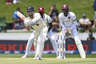 New Zealand's Kane Williamson bats during play on day two of the first cricket test between the West Indies and New Zealand in Hamilton, New Zealand, Friday, Dec. 4, 2020. (Andrew Cornaga/Photosport via AP)