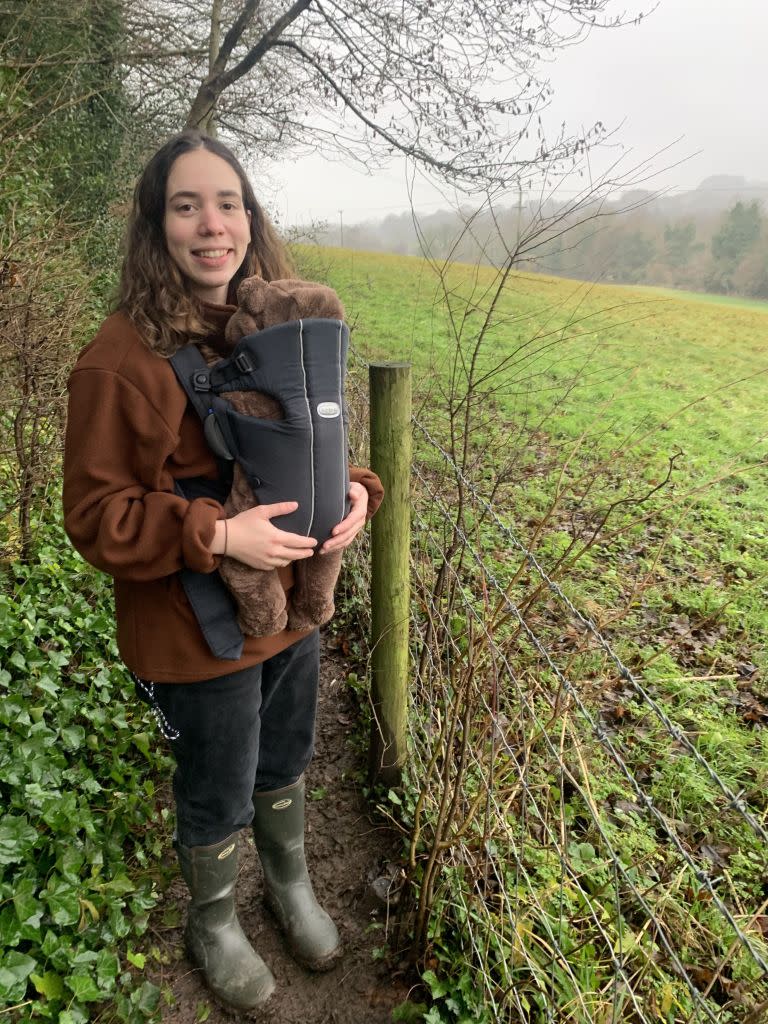 Garrido, pictured holding her baby, believes her nose has deflated since her pregnancy but not to its original size. Kennedy News and Media/gabyantillana