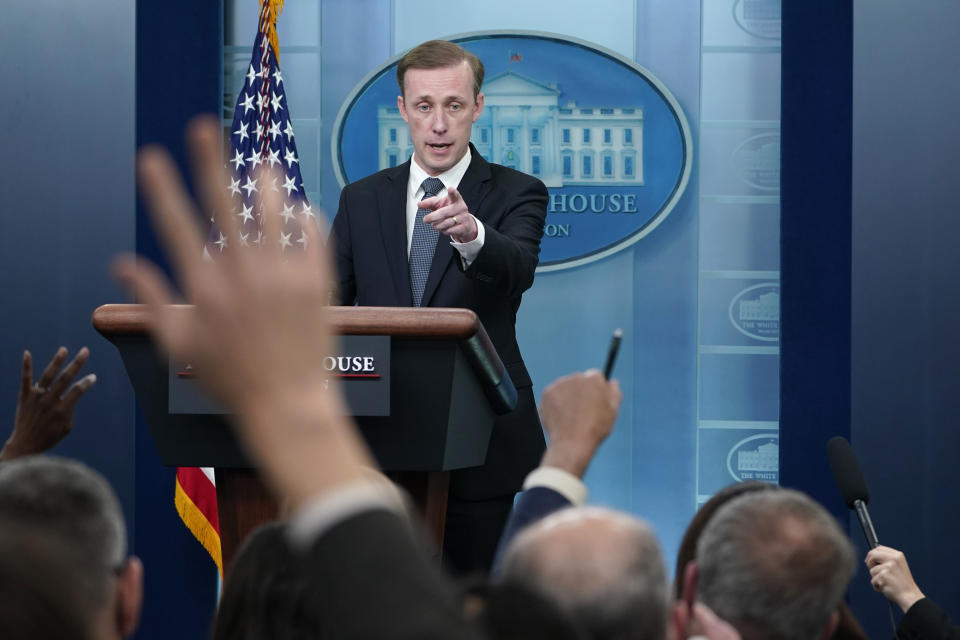 White House national security adviser Jake Sullivan speaks during the daily briefing at the White House in Washington, Wednesday, May 18, 2022. (AP Photo/Susan Walsh)