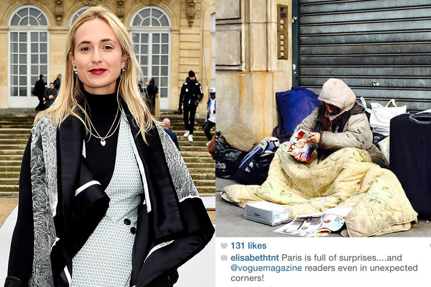 Vogue style editor posts image of homeless woman reading 
 Vogue