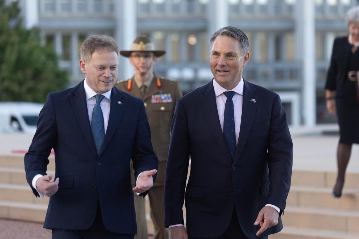 <span>UK secretary of state for defence Grant Shapps with Australian deputy PM Richard Marles in Canberra ahead of talks that will include Aukus submarine plans.</span><span>Photograph: Mike Bowers/The Guardian</span>