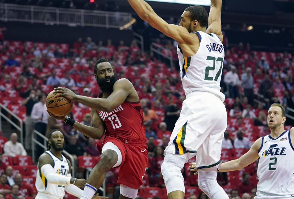 The Rockets closed out the Jazz, but James Harden's shooting woes are reason for concern. (AP)