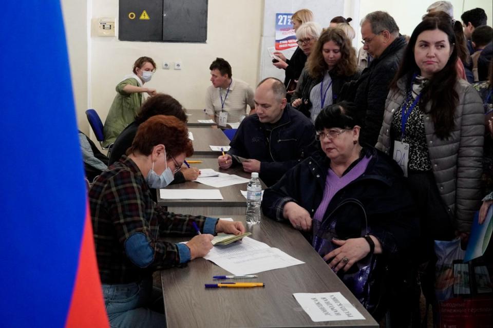People vote at a polling station in Rostov-on-Don  (AFP via Getty Images)