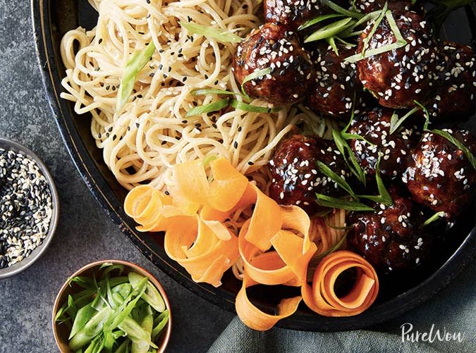 Sticky Asian Meatballs with Udon Noodles