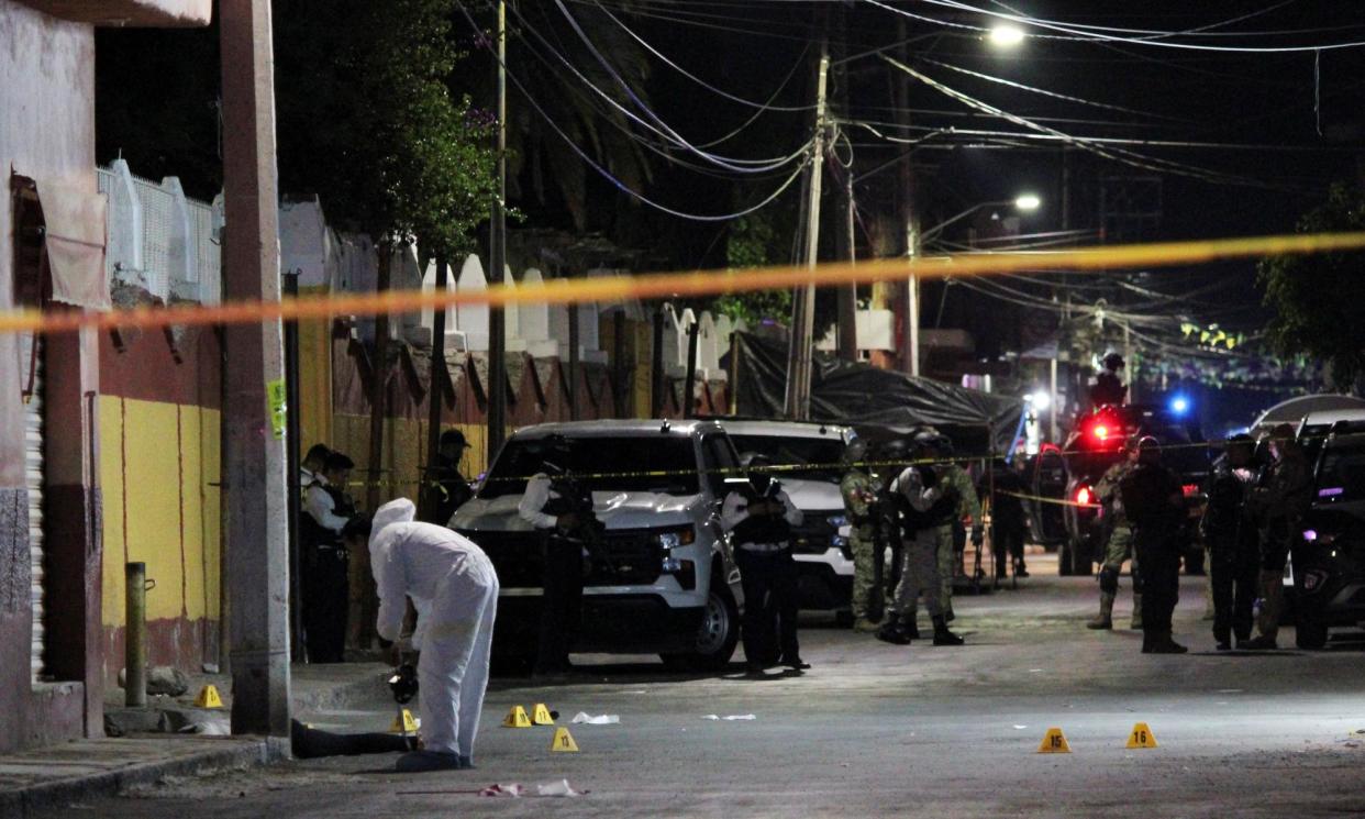 <span>The scene where Bertha Gisela Gaytán was killed, in San Miguel Octopan, Guanajuato state, Mexico, on 1 April 2024.</span><span>Photograph: Juan Moreno/Reuters</span>