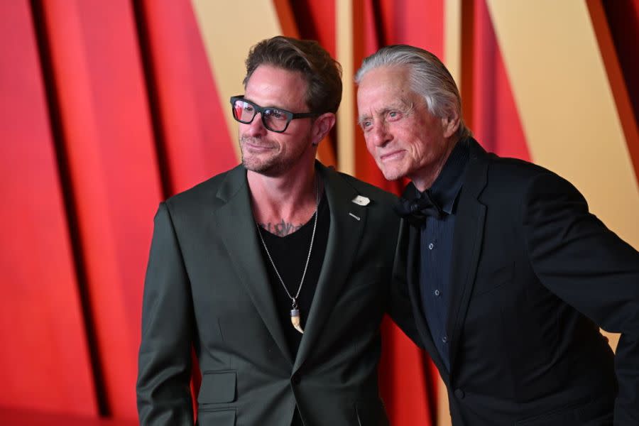 Cameron Douglas (left) and Michael Douglas attending the Vanity Fair Oscar Party held at the Wallis Annenberg Center for the Performing Arts in Beverly Hills, Los Angeles, California, USA. Picture date: Sunday March 10, 2024. (Photo by Doug Peters/PA Images via Getty Images)