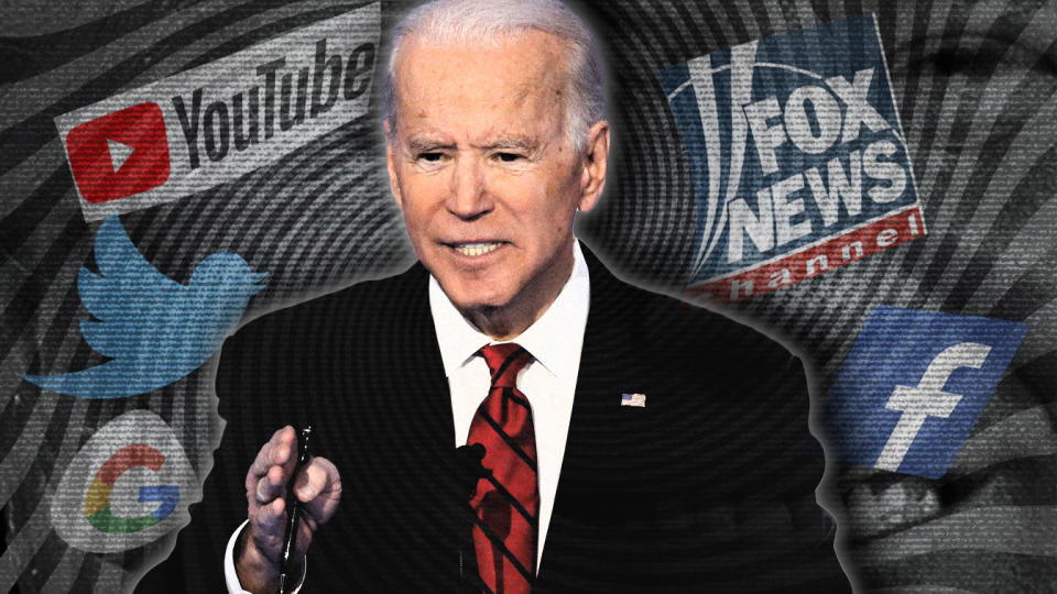 Joe Biden v. the internet. (Photo illustration: Yahoo News; photos: AP, Getty Images, AP)