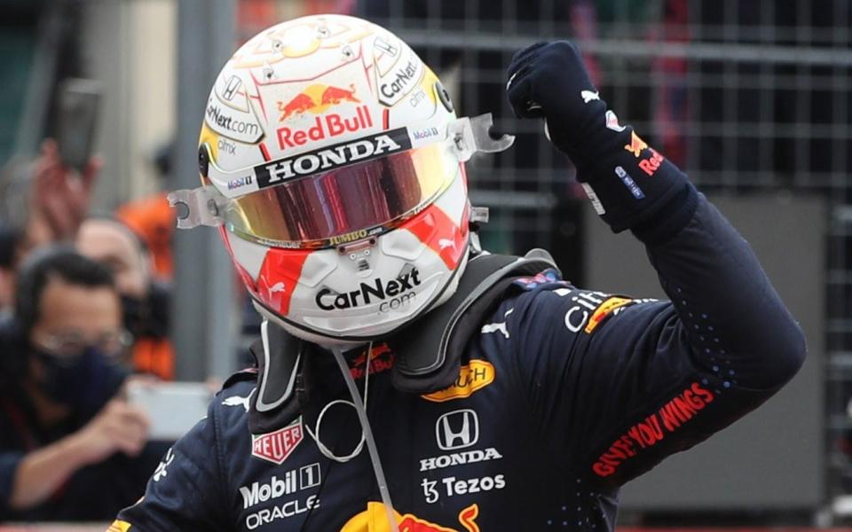 French Grand Prix - Circuit Paul Ricard, Le Castellet, France - June 20, 2021 Red Bull's Max Verstappen celebrates after winning the race - REUTERS/Yves Herman