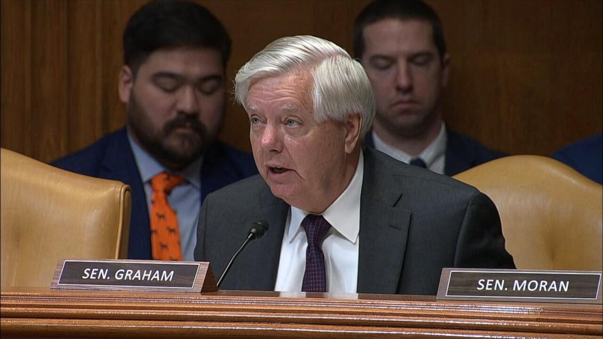 PHOTO: Lindsey Graham is shown at a Senate Appropriations Committee Defense Subcommittee hearing on Capitol Hill, on May 8, 2024, in Washington, D.C. (ABC News, POOL)