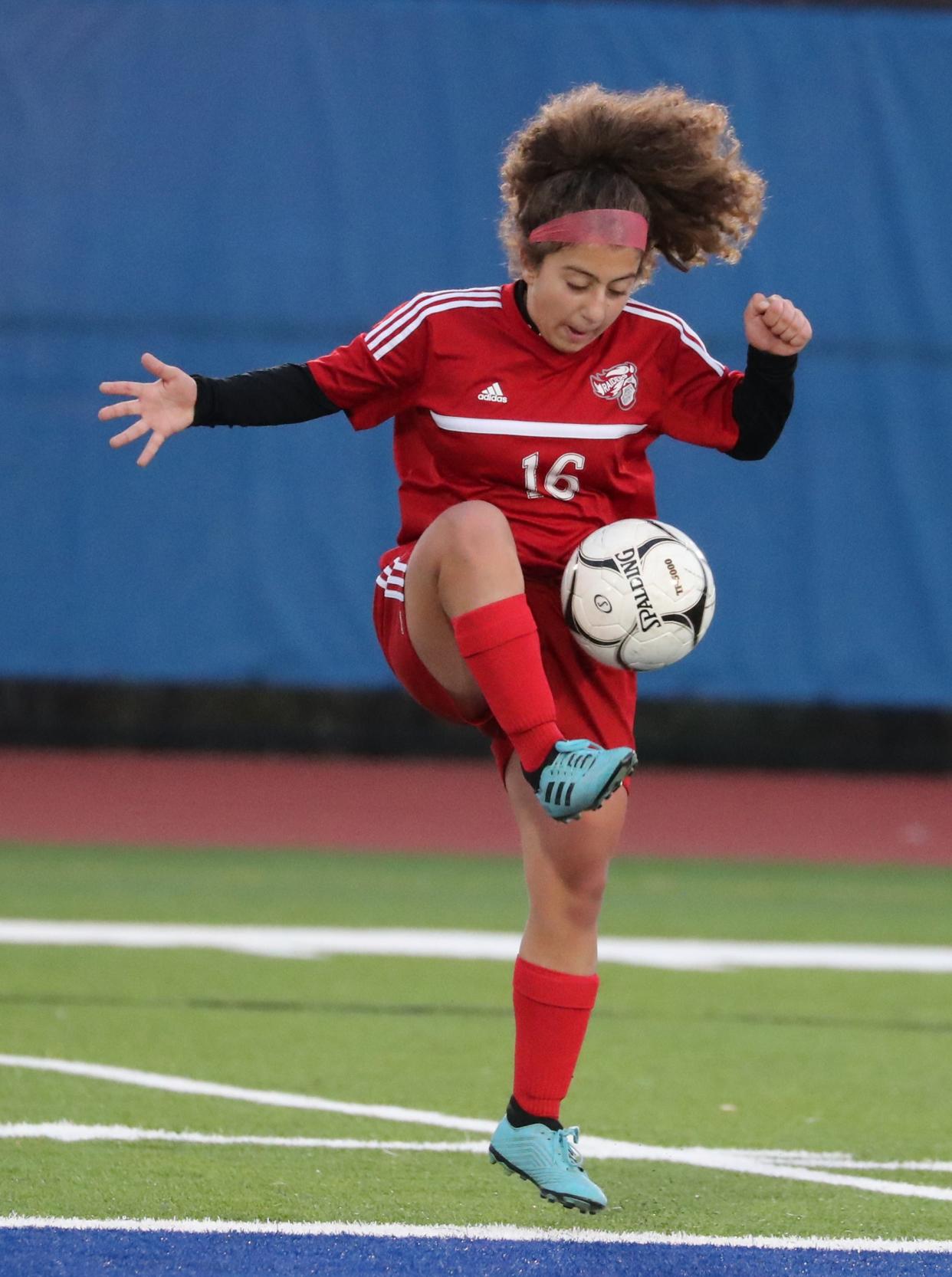 Red Hook's Ani Safaryan controls the ball during the Section 9 Class A girls soccer final against Minisink Valley on Nov. 4, 2019.