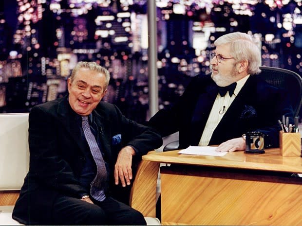Em 2003, para comemorar 15 anos de entrevistas, Jô Soares recebeu em seu programa na Globo os comediantes Chico Anysio, José Vasconcellos e Paulo Silvino, em uma das mais marcantes entrevistas da atração. (Divulgação/ Globo)