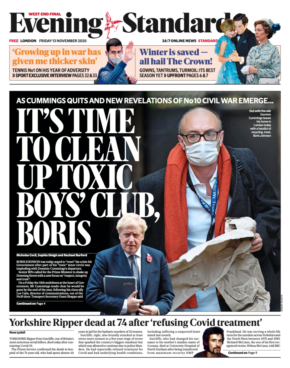 On Friday, the Standard reported that senior Tories were calling on the PM to clean up Downing Street’s ‘toxic’ cultureEvening Standard
