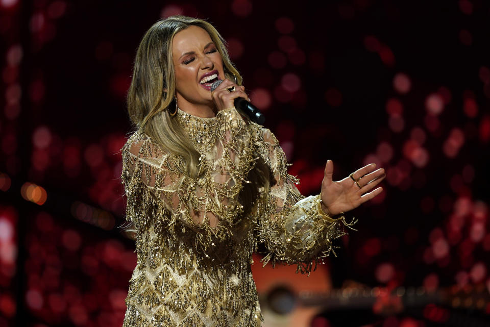 Carly Pearce performs at the 56th annual Academy of Country Music Awards on Sunday, April 18, 2021, at the Grand Ole Opry in Nashville, Tenn. (AP Photo/Mark Humphrey)