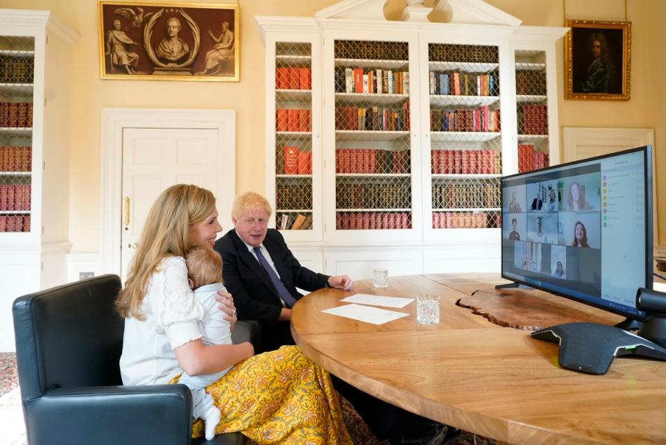 The couple with Wilf in the Downing Street study last year (Andrew Parsons/No 10)