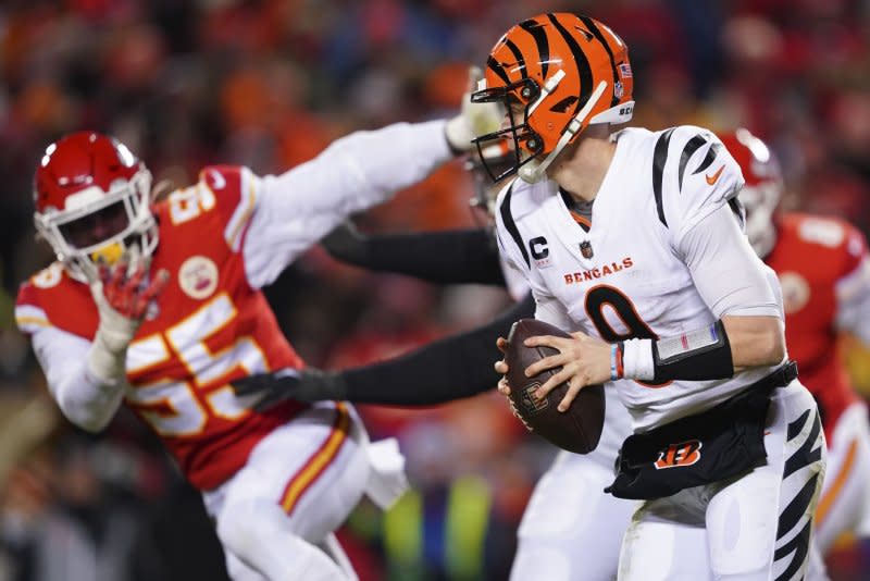 Cincinnati Bengals quarterback Joe Burrow (R) has a 3-1 career record against the Kansas City Chiefs. File Photo by Kyle Rivas/UPI