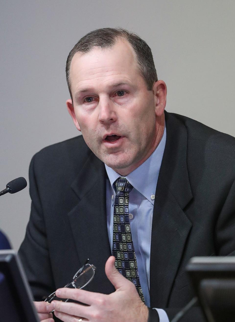 Council member Troy Patton speaks during a monthly City Council meeting at Westfield City Hall on Monday, Jan. 13, 2020.