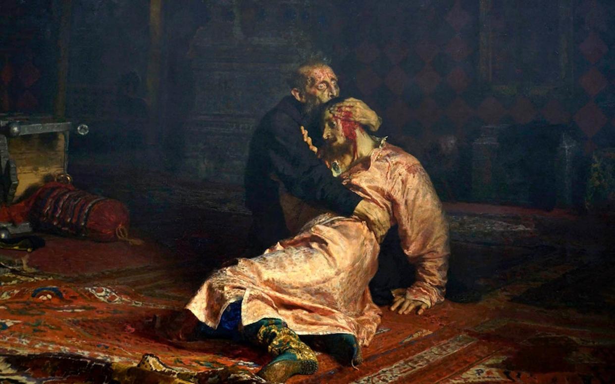 Ivan the Terrible killing his son by Ilya Repin - www.alamy.com