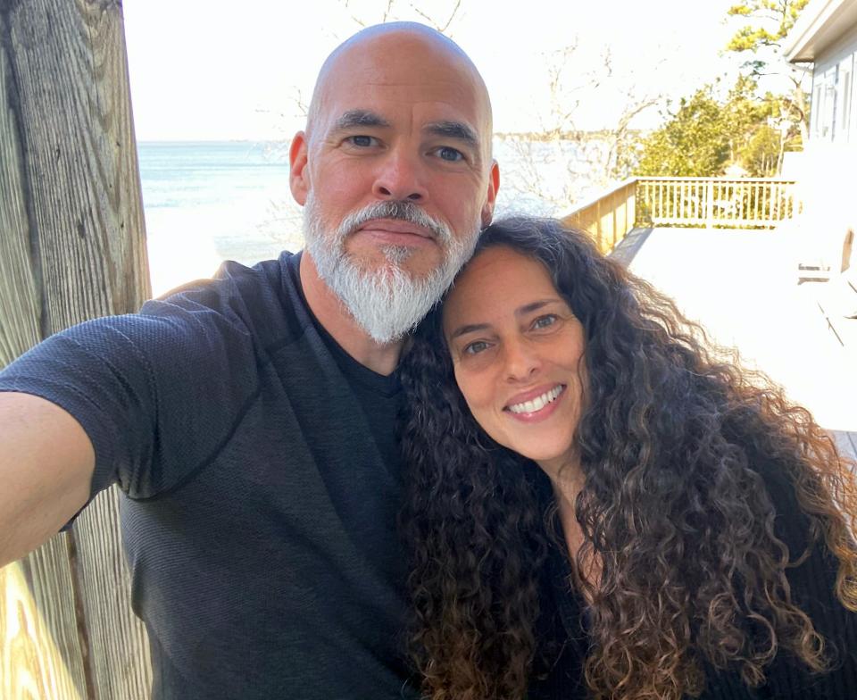 Authors Matthew Quick and Alicia Bessette on their back deck in North Carolina.