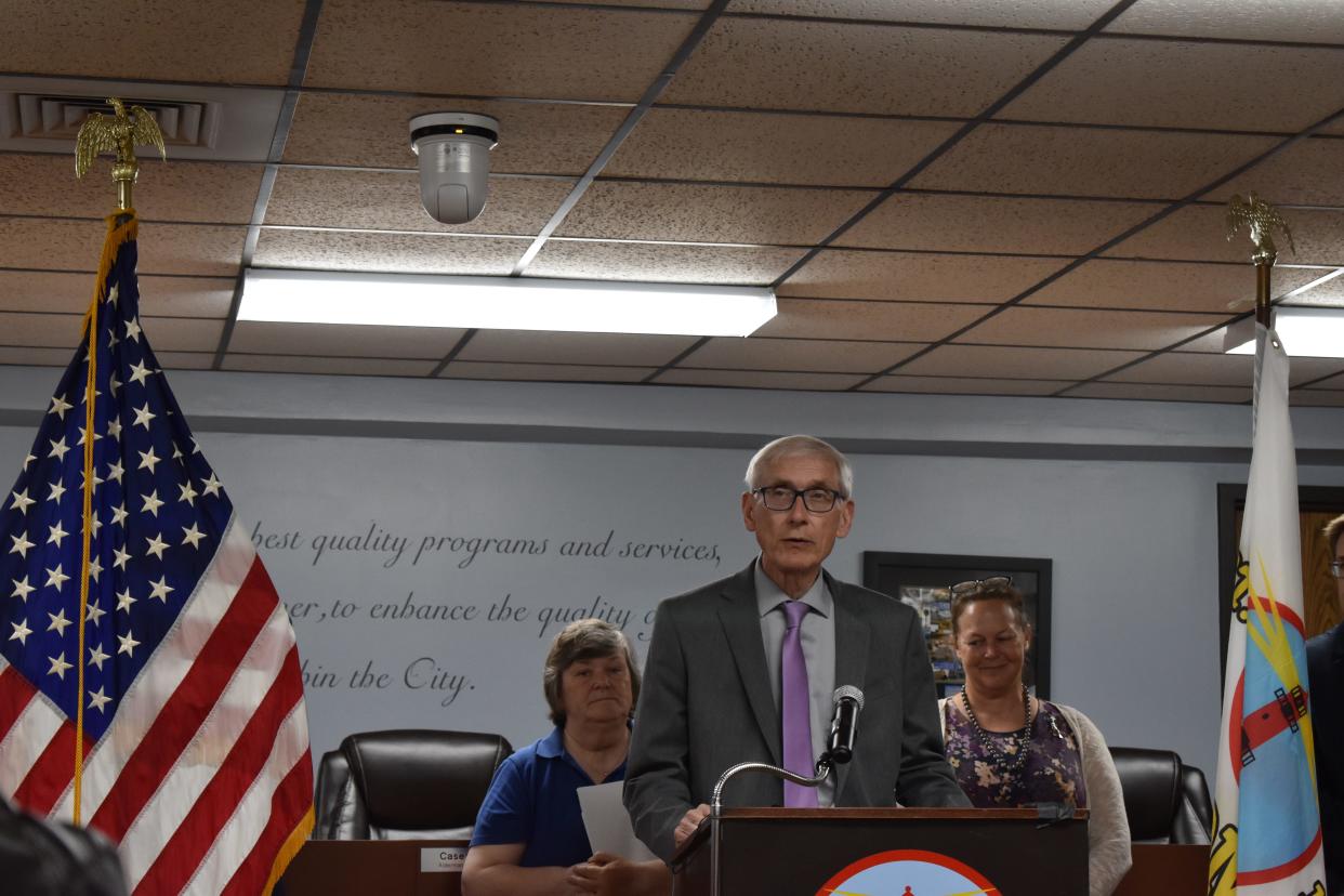 Gov. Tony Evers on Thursday announced more than $1.4 million in grants for Wisconsin coastal communities during a news conference in Algoma.
