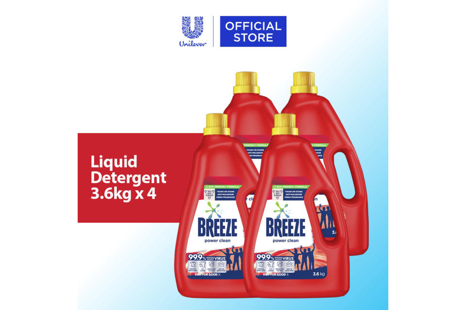 [Bundle of 4] Breeze Liquid Detergent 3.6kg Carton Sale. (Photo: Shopee SG)