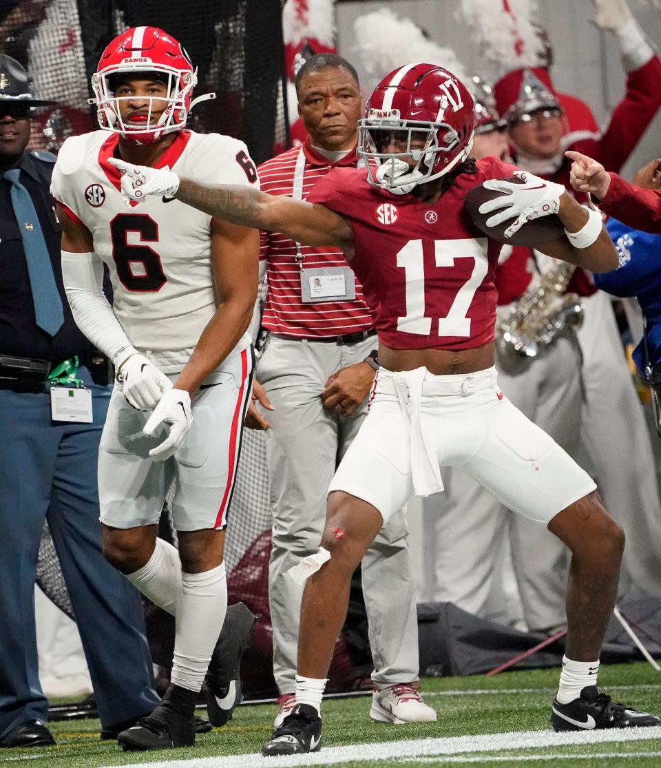 Isaiah Bond led Alabama with 48 receptions last season and caught the winning touchdown pass against Auburn on fourth-and-goal from the 31-yard line in the final minute.