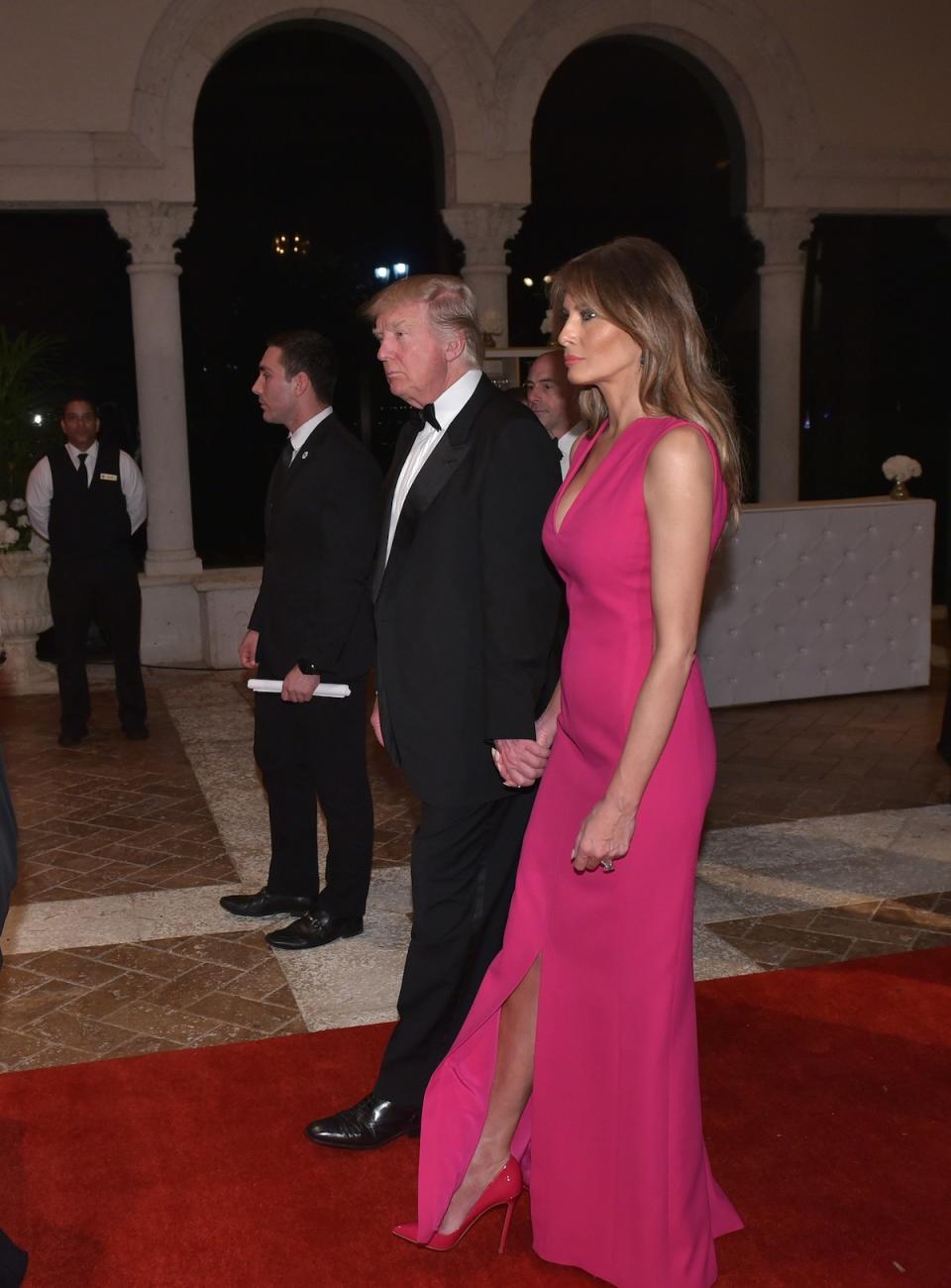 Melania Trump in Dior with her husband at the 60th Annual Red Cross Gala at his Mar-a-Lago estate in Palm Beach, Fla. on February 4, 2017