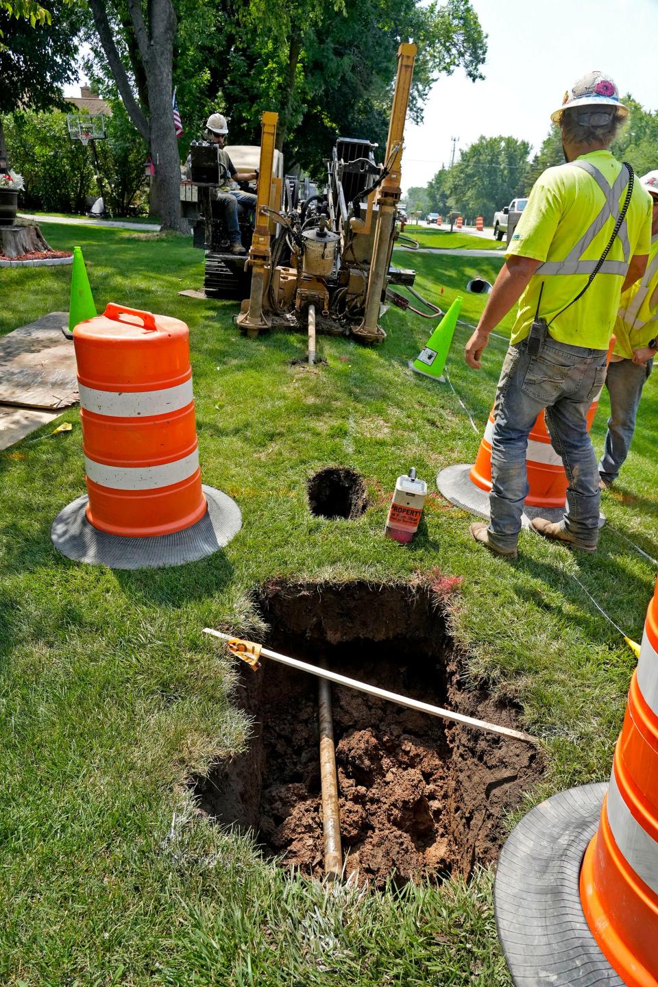 A work crew from Five Star Energy Services does horizontal directional drilling along S. Sunny Slope Road in New Berlin, Friday for installing fiber optics for TDS Telecom customers.