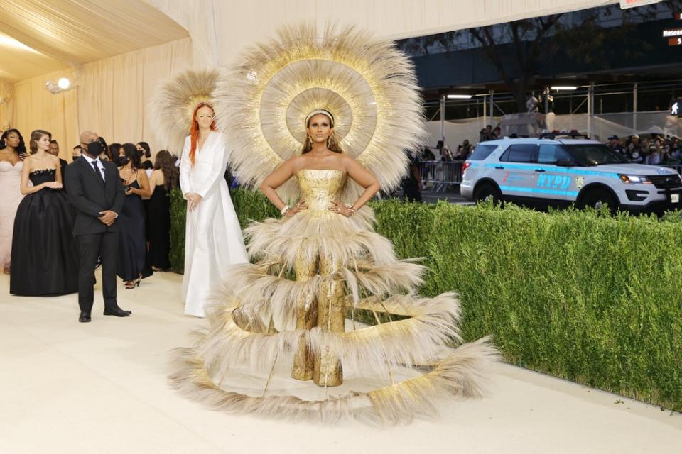 Iman and designer Harris Reed attend the 2021 Met Gala in September (Getty)