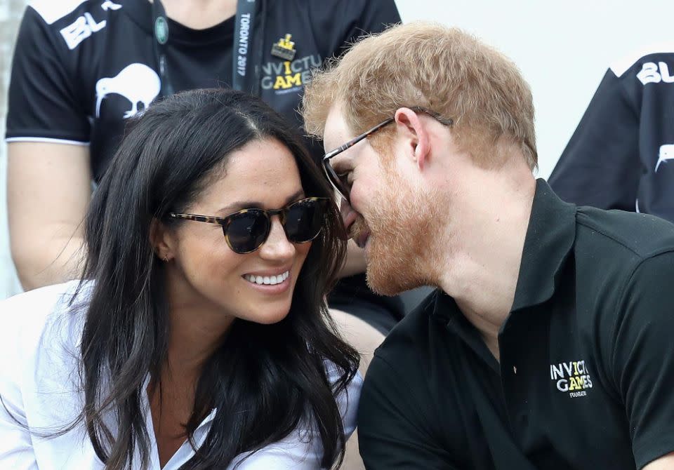 Meghan and Harry are no longer hiding their affection. Source: Getty