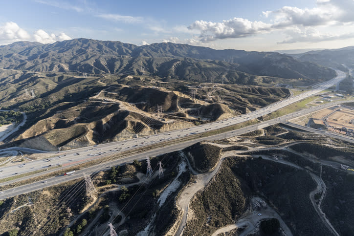 a highway along a mountain range