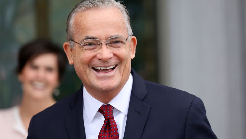 Elder Patrick Kearon of the Quorum of the Twelve Apostles smiles at the Orem Utah Temple dedication in Orem, Utah, on Sunday, Jan. 21, 2024.