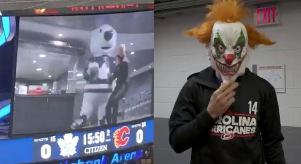 The Toronto Maple Leafs and Carolina Hurricanes had some fun at the expense of their players to get fans into the Halloween spirit. (@honeykadri and @NHLCanes)