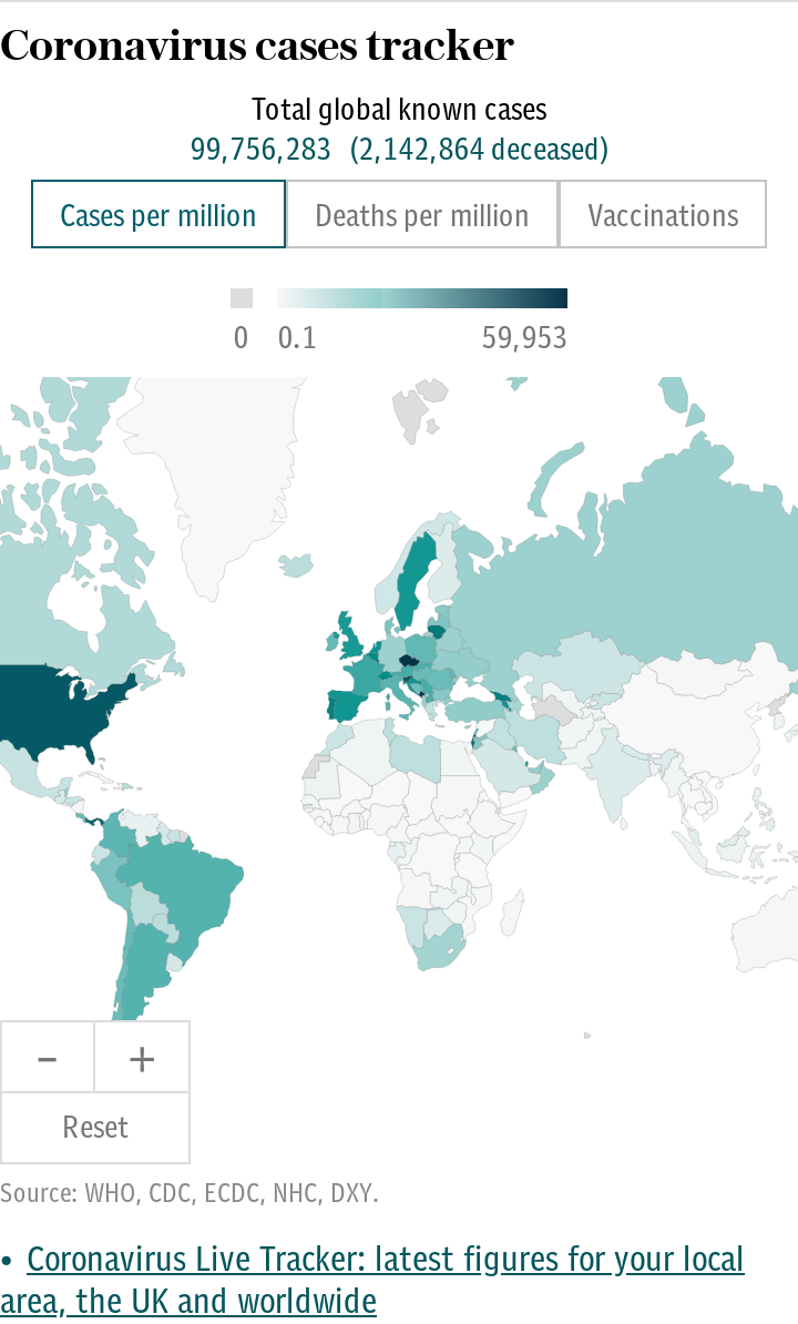 Cases, deaths and vaccinations, coronavirus world map