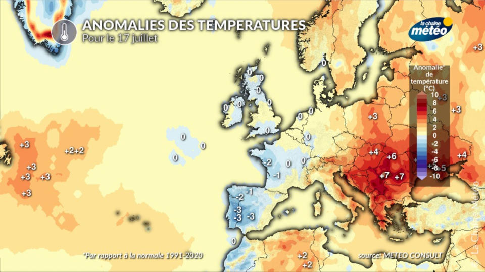 Anomalies de température prévues pour le début de semaine