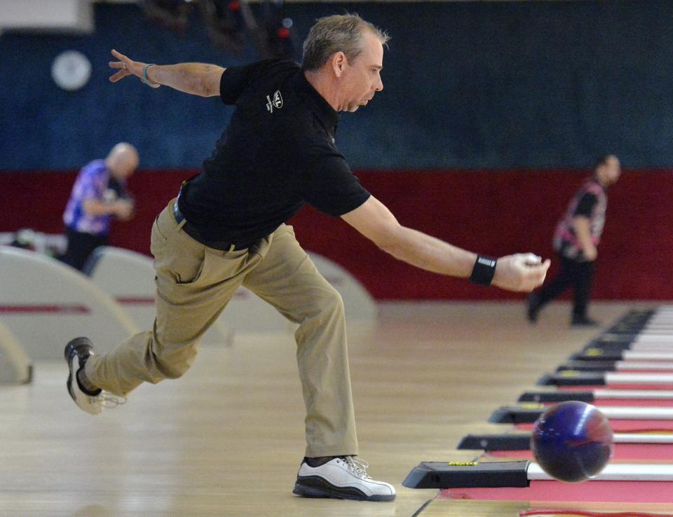 Mike Machuga is shown bowling in the 2020 Times-News Open finals at Eastland Bowl. Machuga has won the past four T-N Open titles.