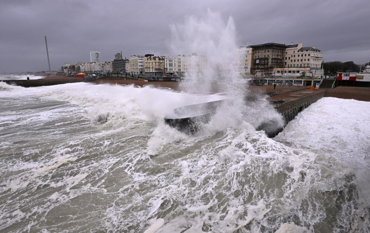 Mountainous seas caused by Storm Nelson crash into Brighton beach