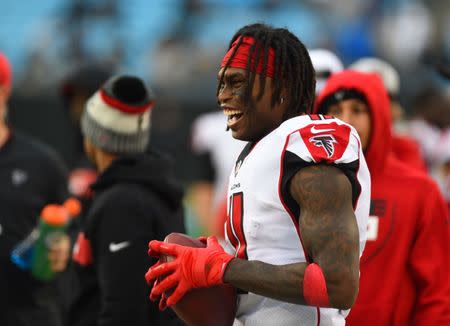 FILE PHOTO: Dec 23, 2018; Charlotte, NC, USA; Atlanta Falcons wide receiver Julio Jones (11) on the sidelines in the third quarter at Bank of America Stadium. Mandatory Credit: Bob Donnan-USA TODAY Sports - 11893582