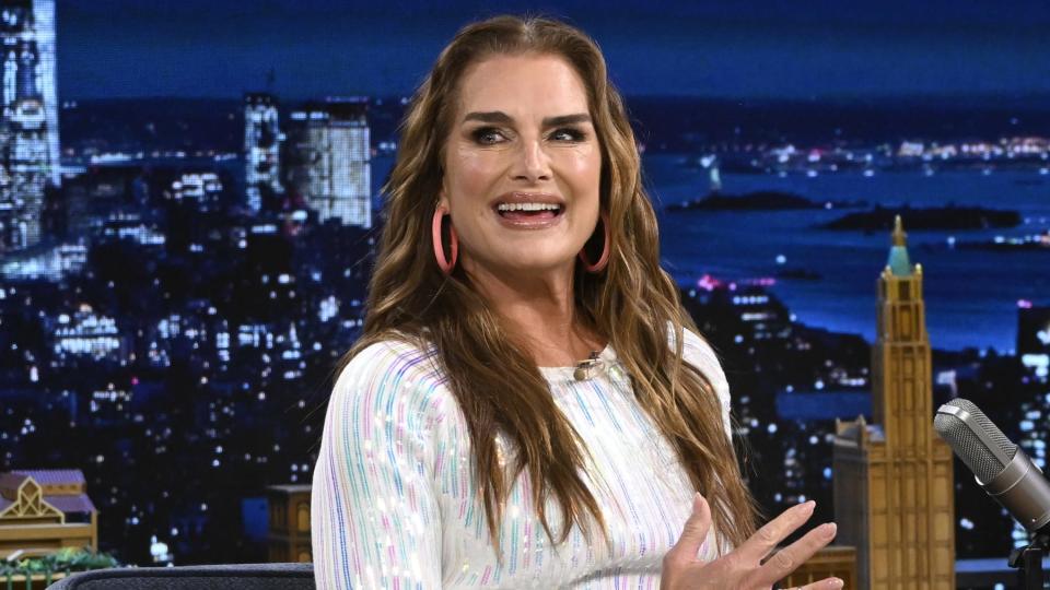 THE TONIGHT SHOW STARRING JIMMY FALLON -- Episode 1971 -- Pictured: Actress Brooke Shields during an interview on Friday, May 10, 2024 -- (Photo by: Todd Owyoung/NBC via Getty Images)