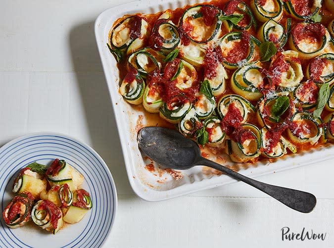 Baked Zucchini "Ziti" Spirals with Mozzarella