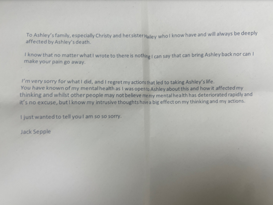 Jack Sepple wrote a letter to Ashley Wadsworth’s family from prison (Essex Police)
