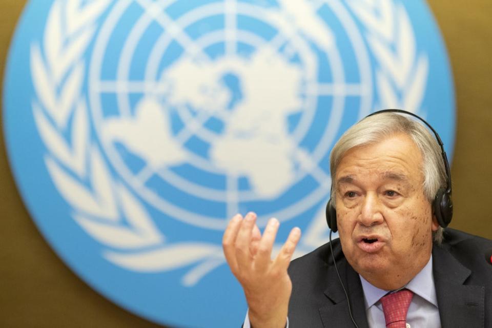 UN secretary-general Antonio Guterres talks to the media about the crisis in Afghanistan (EPA)