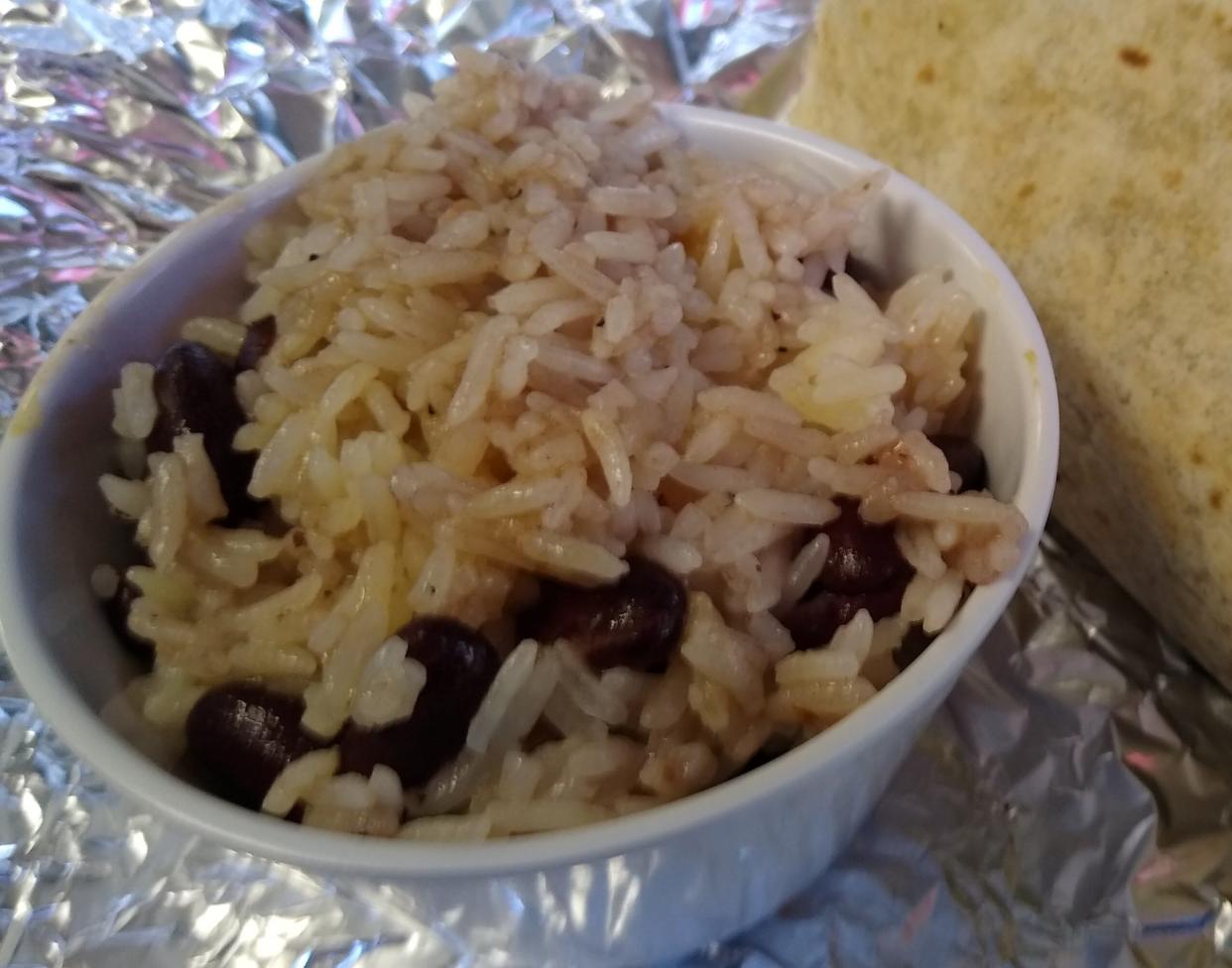 A side of red beans and rice is served at the Soulful Vegan in Akron.