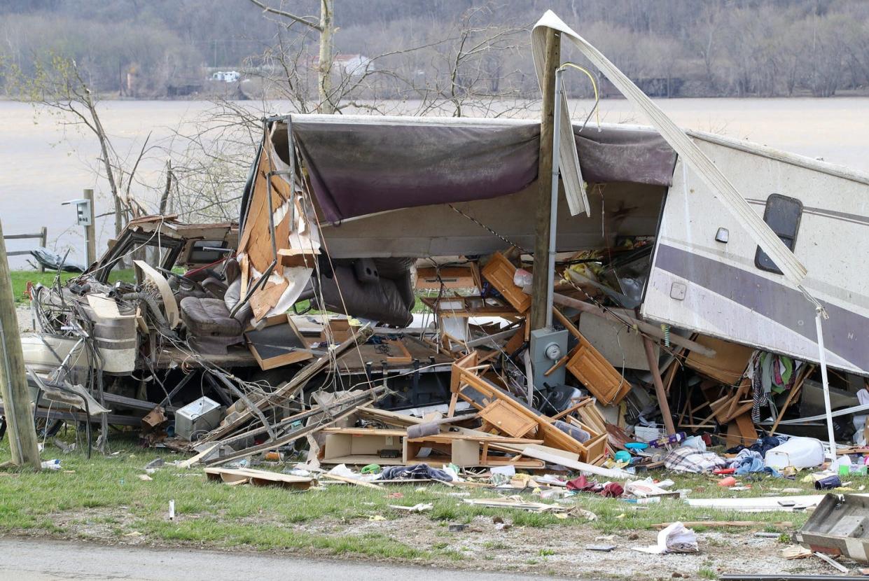 There was damage to many homes and travel trailers in Milton, Kentucky, after a tornado touched down on Thursday, March 14, 2024