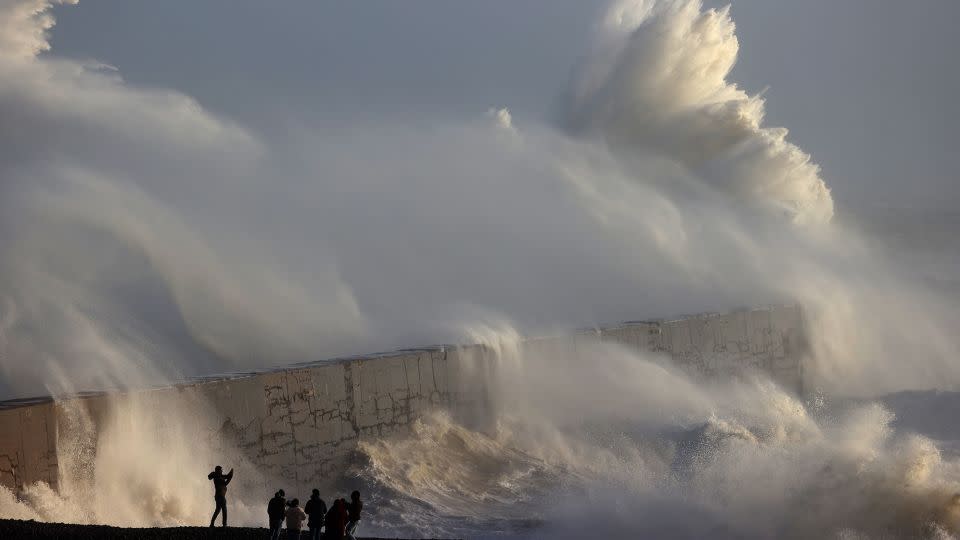 Waves in Newhaven, England on January 2, 2024, as Storm Henk brought strong winds and heavy rain across much of southern England. - Adrian Dennis/AFP/Getty Images