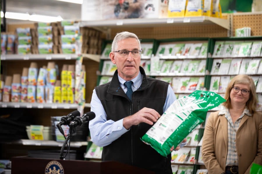 Agriculture Secretary Redding, Bureau of Plant Industry Director Frank Schneider, and industry partners joined together to highlight the recent changes to the ‘fertilizer law’ and discuss how homeowners can be good stewards of their land by using fertilizer appropriately on their properties. Pictured here is Agriculture Secretary Russell Redding, delivering remarks during the event.