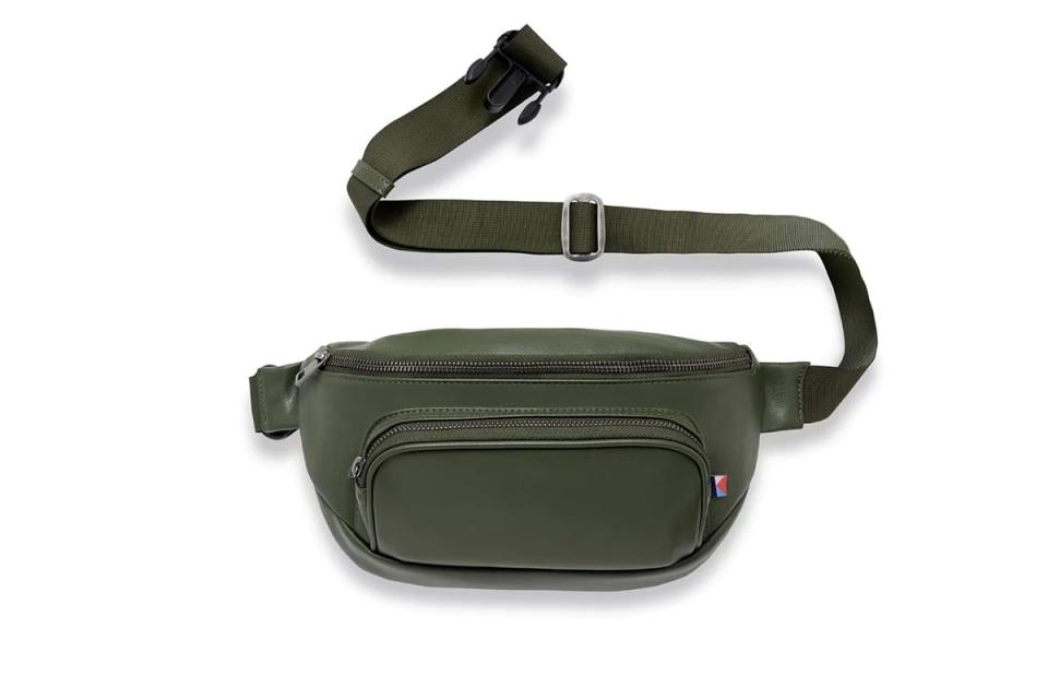 green vegan leather fanny pack