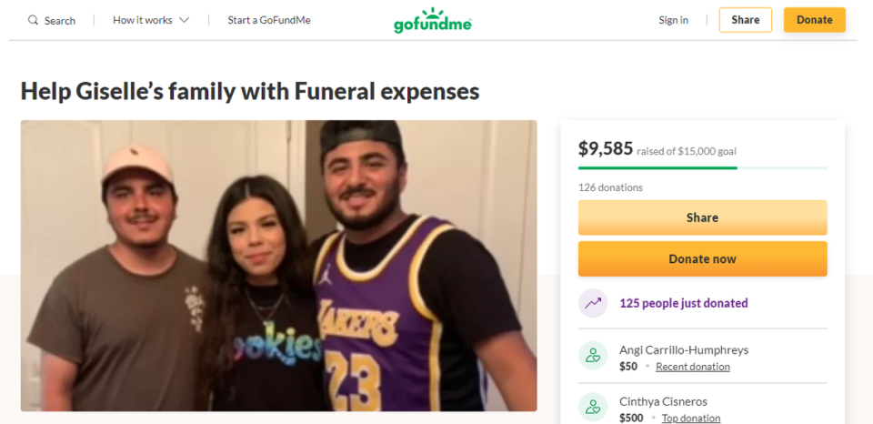 A GoFundMe page for Giselle Herrera