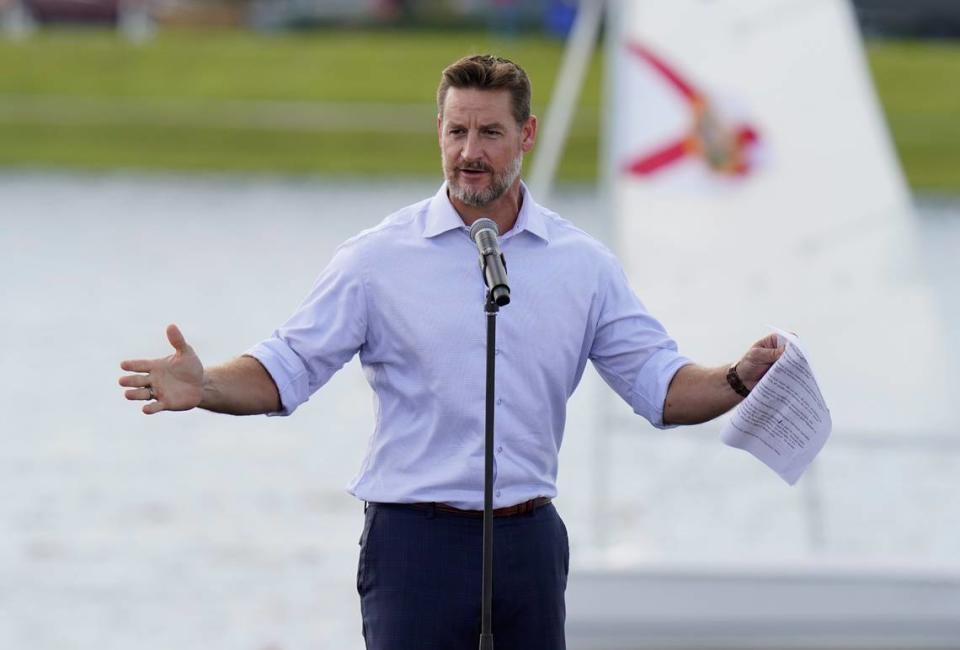 U.S. Rep. Greg Steube, R-Fla., speaks during a campaign event, Oct. 27, 2020, in Sarasota, Fla.