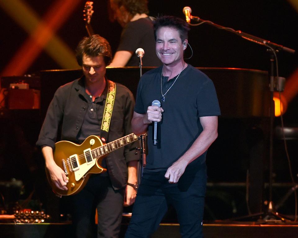 Pat Monahan, right, and the band Train perform Aug. 21, 2021, at Erie Insurance Arena.