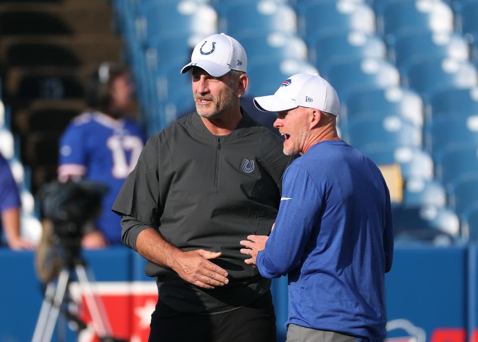 Bills head coach Sean McDermott with Colts head coach and former Bill, Frank Reich. 